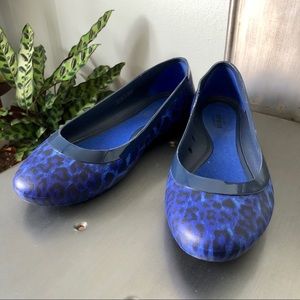 CROCS Blue Leopard Print Flats